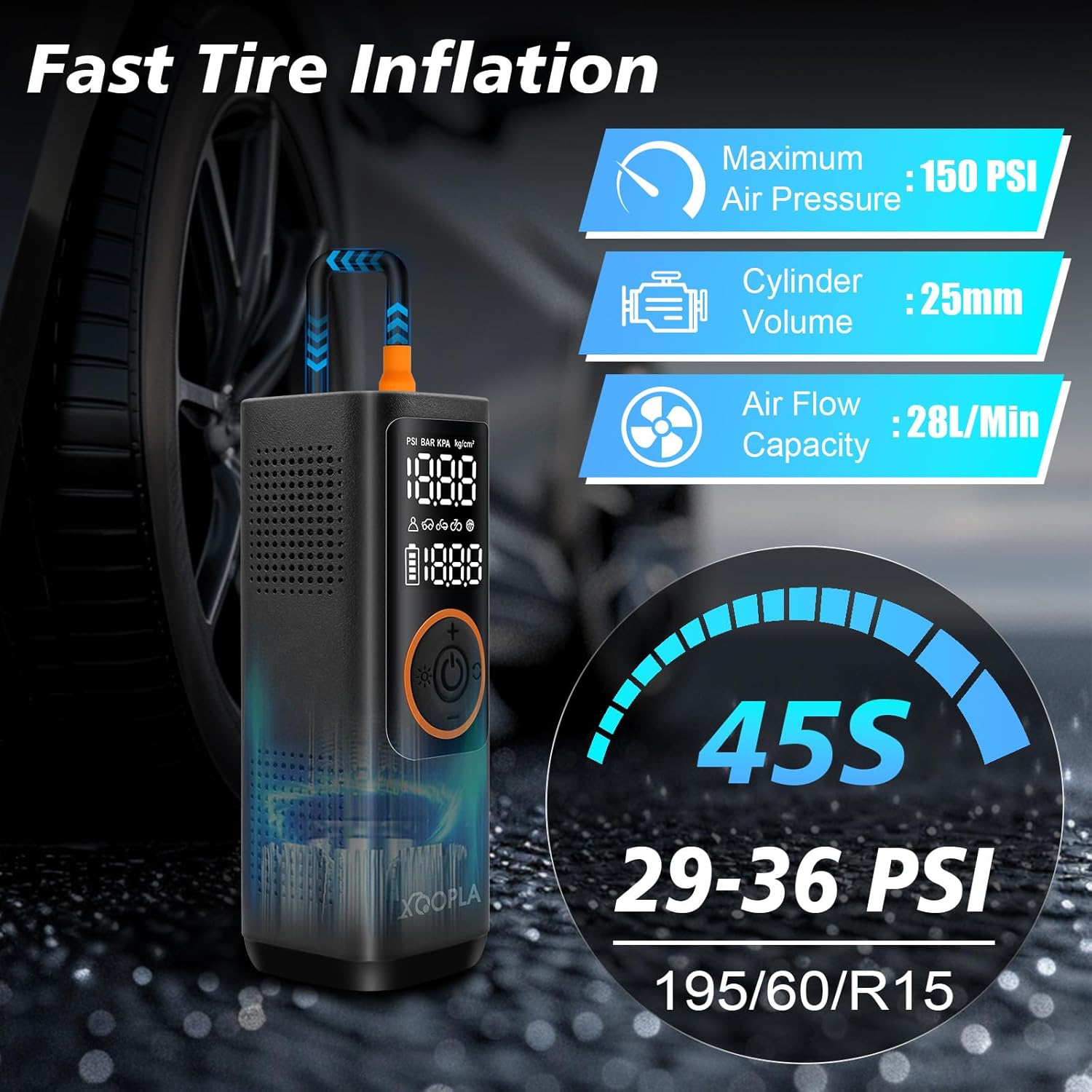 Portable Car Tire Inflator – 150 PSI Air Compressor with Digital LCD Display
